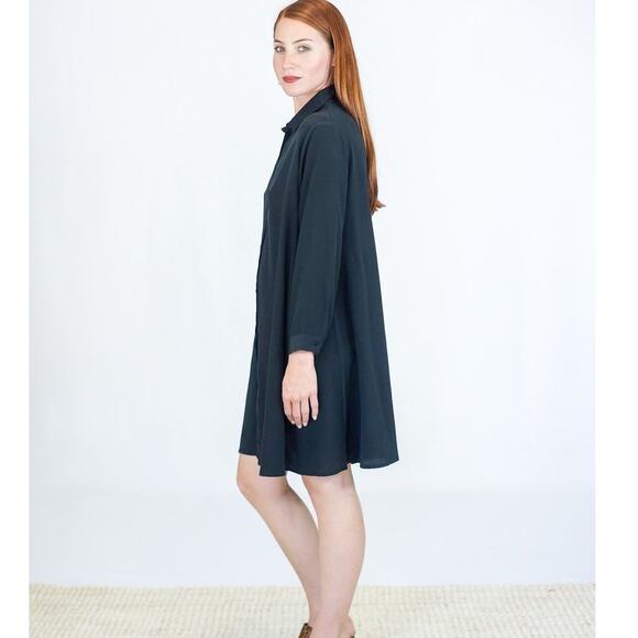 Ali Golden Long Sleeve Silk Collared Swing Dress XS/S Modern Minimalist Capsule - Picture 3 of 9